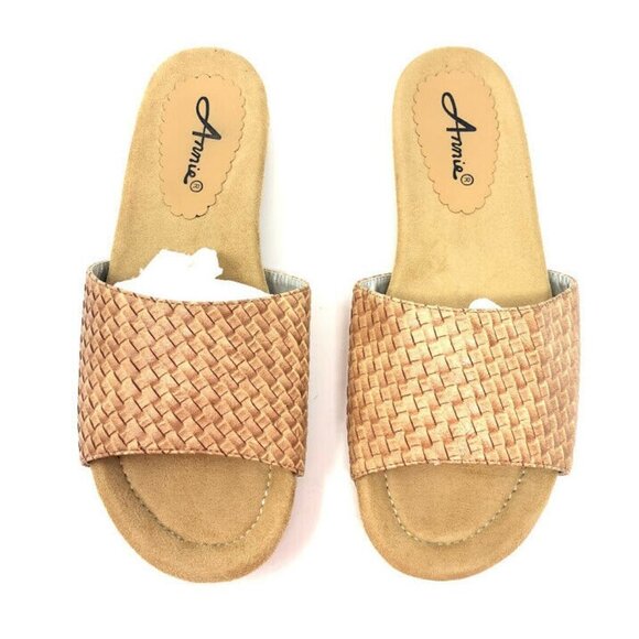 Annie Sabal Size 8 Tan Woven Slides Slip On Sandal - Picture 2 of 6